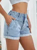 Kvinnors shorts benuynffy mitten av midja rullade upp hem denim kvinnor vintage lös veck front casual rak baggy jeans streetwear