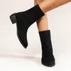 Botas femininas 2023 outono moda meia para mulheres malha preta curto de salto baixo tornozelo casual botas mujer