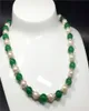 Sälj Natural 89mm White Freshwater Pearl Green Jade Beads Halsband 48 cm Fashion Jewelry5819515