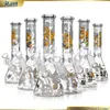 10 Inches Decals Beaker Bong Hookah Glass Water Pipe Ice Pinch Cartoon Pattern 14mm Bowl Downstem Accessories Mixed Colors