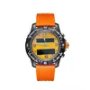 Ny herrdesigner tittar på dubbla tidszon Titta på elektronisk pekare Display Lysande armbandsur Orange Rubber Strap Montre de Luxe Male Clock