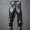 Erkek kot pantolon yığılmış yırtık sokak kıyafeti düz bacak vintage sıkıntılı denim pantolon erkek arkadaş artı boyut 28-40 punk pantolon