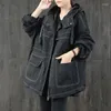 Trench da donna Primavera Autunno Corea Moda Donna Manica lunga Cappotto allentato con cappuccio Doppia tasca Casual Nero V111