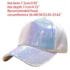 Breda brim hattar kvinnor män glitter mångfärgade paljetter baseball andas tillbaka nacken sommarfestival club party justerbar för snapback hatt