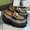 2023 Luxe Designer Dameskleding Schoenen Lederen Lug Sole Loafer Bee Borduren Platform Zwart Rood Canvas Rubber Beige Maat 34-41