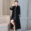 Kadın trençkotları işlemeli hırka kadınlar rüzgar kırıcı vintage uzun kollu bornoz bahar sonbahar ceket ceket siyah kadife dış giyim