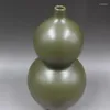Bottles Chinese Dark Green Glaze Porcelain Gourd Shape Vase 8.7 Inch