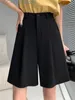 Women's Shorts Suits For High Waisted Office Ladies Wide Leg Korean Fashion Casual Knee Length Black