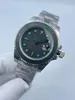 Relojes de pulsera Reloj para hombre SUB de 40 mm con esfera negra y escala verde: banda de acero de precisión