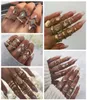 Cluster Rings 1 Set Women Fashion Hearts Fatima Hands Virgin Mary Leaf Hollow Geometric Crystal Ring Wedding Jewelry6095668