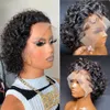 Perruques synthétiques Pixie Cut Wig Bob Bob Curly Human Hair Wigs 13x1 Lage transparent 99J Bourgogne Bourgogne Borgogne de dentelle de dentelle Perruque avant pour les femmes 231211