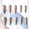 False Nails Easy To Use Long Ballerina Long-lasting Blue White Wavy Lines Convenient Perfect For Any Occasion Detachable Stylish