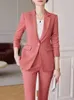 Dwuczęściowe spodnie damskie Eleganckie spodni garnitury Kobiet Kolejne biuro Koreańskie modne guziki Lapel 2023 Zimowe płaszcze