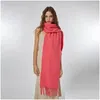 Scarves Scarves 2023 Autumn/Winter 20% Wool Spinning Yarn Soft Gentle Solid Color Womens Tassel Scarf Thickened Warm Cold Resistant Dr Otk58