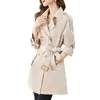 Trenchs de femmes 2024 printemps automne manteau mi-long femmes mode élégante coréenne double boutonnage vêtements d'extérieur femme coupe-vent mince R318