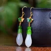 Dangle Earrings White Jade Orchid Butterfly 925 Sterling Silver Hetian Nephrite Green Emerald Flower Drop Earring