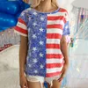 24ss Shi Ying Amerikaanse Onafhankelijkheidsdag Gedrukte top met korte mouwen voor dames zomer nieuwe losse geperforeerde trui met ronde hals T-shirt
