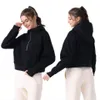 lu-15 Sudaderas con capucha de otoño para mujer, chaqueta de traje de Yoga, deporte para mujer, media cremallera, estilo corto holgado grueso con sudaderas de lana para mujer