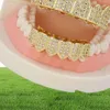 Luxury Bling Zircon Teeth Brushed Street Fashion Rappers Men Women 18K Gold Rhodiium Plated Copper Hip Hop Grillz 2piece Set Vampir5424697