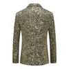 Costumes pour hommes Printemps Automne Hommes Paillettes Costume Veste Or / Argent Mode Affaires Simple Rangée Manteau Slim Fit Robe De Soirée De Bal Blazer