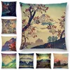 Pillow Japanese Style Landscape Painting Cover Four Seasons Nature Scenery Fuji Mountains Trees Rivers Sea Sofa Case