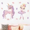 Vernice a mano ad acquerello principessa viola con unicorni adesivi da parete per bambini decalcomanie da parete decorazioni decorative decorazioni decorative decorazioni decorative