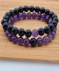 Natural 810mm Purple Amethyst Black Agate Round Gemstone Par Armband4360465