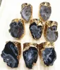 Natural Brasilian Electropated Golds Color Edged Slice Open Agates Geode Drusy Druzys Mens bröllopsringar Förlovningsring Set18716287