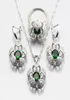 Örhängen halsband som säljer treedimensionell silverfärggrön skapad smaragdblomma smyckesuppsättningar för kvinnor ring 678910 JS39590210