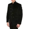 Costumes pour hommes Arrivée Stand Revers Design Mens Costume de velours noir sur mesure rangées inclinées de boutons hiver chaud porter blazer veste maigre