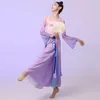 Ropa de escenario Traje de baile clásico para niños Ropa de gasa elegante Chicas Leotardos Fan Chino Clásico Hanfu Rendimiento