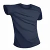 Мужские костюмы B1762 Рубашки Быстросохнущие спортивные мужские рубашки для отдыха Черные с короткими рукавами Повседневная футболка из ледяного шелка Однотонная свободная футболка с круглым вырезом