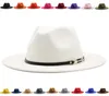Czapka bulika ślubna Modna fedora czapki fedora mężczyźni szeroka wełna z skórzanym zespołem jesienna zimowa różowa fascynator Women Hats1234755