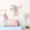 Pegatinas de pared de conejo sonriente de dibujos animados para habitación de niños, pegatinas de pared de conejito con globos, decoración del hogar