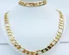 Statement Jewelry 24K Yellow Gold Filled Men039s Necklace Bracelet Set Figaro Curb Chain 2003903922039039240391125226