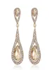 Designer de luxo Teardrop Champagne Crystal Drop Brincos para mulheres cor de ouro Dangle Fearm Long Earings Jóias de casamento de noiva7443408