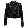 Vestes Femmes 2023 Automne Full Body Brillant Star Broche Décoration Velvet Costume Épaulière Blazer Manteau Femmes Veste Noire Court Top