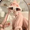 Dames nachtkleding herfst en winter kawaii meisje koraalfleece verlenging verdikking nachtjapon thermische pyjama cartoon badjas met capuchon