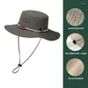 Berets Men Bucket Hat Letter Embroidery Leather Label Cowboy Waterproof Outdoor Hiking Fishing Cap Light 8cm Brim Anti-UV Sun