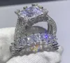 WholeBrand New Vintage Fashion Jewelry Стерлингового Серебра 925 Пробы Принцесса Огранки Белый Топаз CZ Бриллиант Женские Свадебные Кольца Набор 3187622