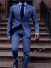 Abbigliamento etnico Abbigliamento da ufficio da lavoro Abiti scozzesi blu per uomo Slim Fit con risvolto con risvolto Smoking da sposo 2 pezzi Elegante blazer maschile Costume Homme 231213