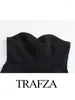 Рабочие платья TRAFZA, женские модные элегантные флип-украшения, атласная текстура, сращенный корсет, стильные топы, осенний винтажный тонкий костюм с юбкой с высокой талией
