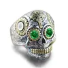 925 prata dois tons 18k ouro esmeralda anéis vintage gravura cruz crânio fantasma cabeça anel masculino punk jóias2361