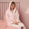 Women's Sleepwear Autumn Winter Flannel Robe Nightgown Femlae Hooded Kimono Bathrobe Gown Loose Casual Nightdress Loungewear Pink Home