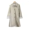 Women's Trench Coats Windbreaker Coat 2023 Spring And Autumn Season Spliced Japanese Workwear Simple Mid Length Top