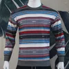 Maglioni da uomo Primavera e Autunno Felpa girocollo allentata Waffle Stampa digitale Striscia colorata Ventilare Top a maniche lunghe casual