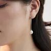 Studörhängen Naturliga sötvatten Pärl Kvinnor S925 Sterling Silver Line Earstuds Female Luxury Jewelry Design Girl Gift Party Banket