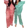 Vrouwen Nachtkleding 2024 Jaar 2 Stuks Pyjama Sets Mode Vrouwelijke Kerst Gestreepte Lange Mouw Met Broek Loungewear 231213