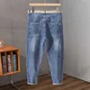 Jeans masculinos designer jeans high end para homens novo verão fino elástico fino ajuste pequeno pé tendência moda versátil calças cortadas 3ese