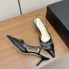 Hochwertige, 5,5 cm hohe Slingback-Sandale mit spitzer Zehenpartie aus Gaze und Schafsleder, Abendschuhe für Damen, Luxus-Designer-Abendfabrikschuhe mit Box